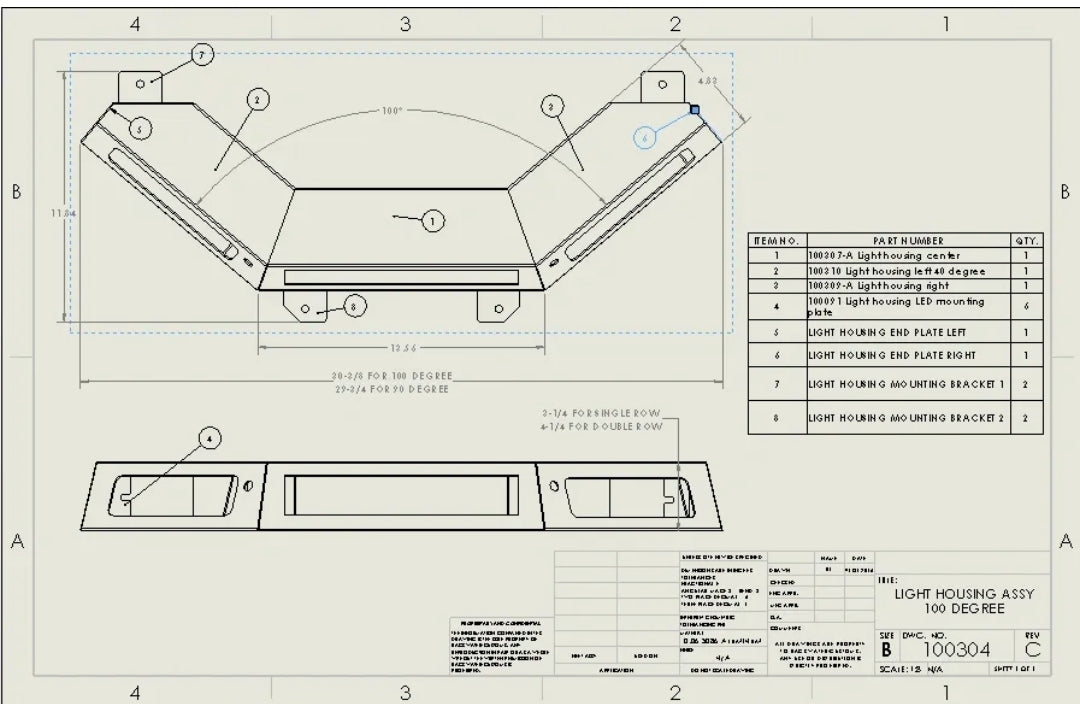 Single row light bar housing